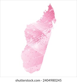 High detailed vector map. Madagascar. Watercolor style. Amaranth pink color.