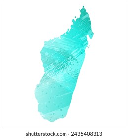 Mapa vectorial detallado. Madagascar. Estilo acuarela. Color turquesa. Color azul brillante.
