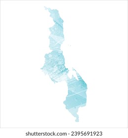 Mapa vectorial detallado alto. Malawi. Estilo acuarela. Color azul acuamarino.
