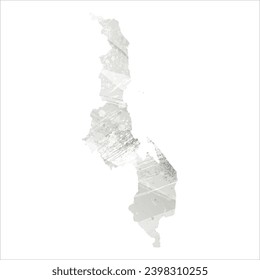 Mapa vectorial detallado alto. Malawi. Estilo acuarela. Color gris.