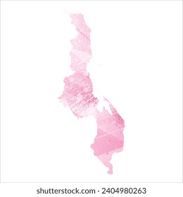 High detailed vector map. Malawi. Watercolor style. Amaranth pink color.