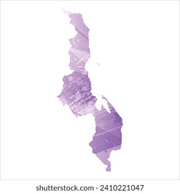 High detailed vector map. Malawi. Watercolor style. Amethyst purple color.
