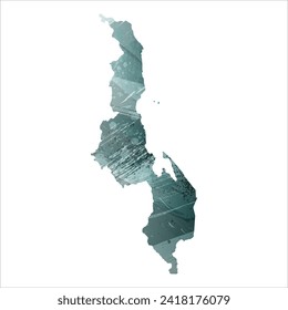 High detailed vector map. Malawi. Watercolor style. Aspid gray color. Green-gray deep color.