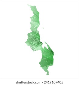 High detailed vector map. Malawi. Watercolor style. Green color. Salacious emerald color.