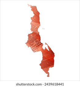 High detailed vector map. Malawi. Watercolor style. Bismarck-furioso. Red color.
