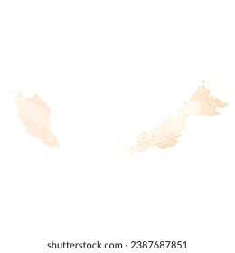 High detailed vector map. Malaysia. Watercolor Style. Apricot delicate color.