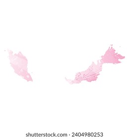 High detailed vector map. Malaysia. Watercolor style. Amaranth pink color.