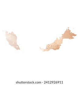 High detailed vector map. Malaysia. Watercolor style. Antique brass. Light brown. Gold color.