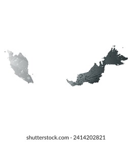 Mapa vectorial detallado alto. Malasia. Estilo acuarela. Gris antracita. Gris oscuro. Color negro.