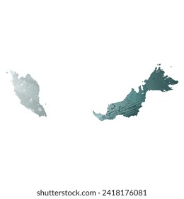High detailed vector map. Malaysia. Watercolor style. Aspid gray color. Green-gray deep color.