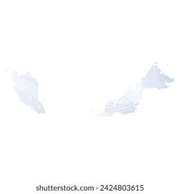 High detailed vector map. Malaysia. Watercolor style. Periwinkle color. Pastel lilac color. Delicate purple.