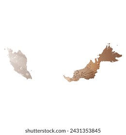 High detailed vector map. Malaysia. Watercolor Style. Beige and brown color.