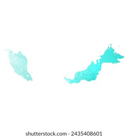 High detailed vector map. Malaysia. Watercolor style. Turquoise color. Bright blue color.