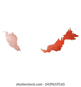 High detailed vector map. Malaysia. Watercolor style. Bismarck-furioso. Red color.
