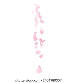 High detailed vector map. Maldives. Watercolor style. Amaranth pink color.