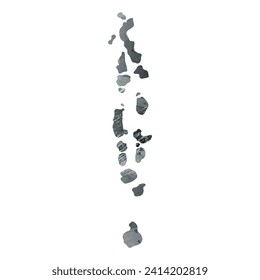 Mapa vectorial detallado alto. Maldivas. Estilo acuarela. Gris antracita. Gris oscuro. Color negro.