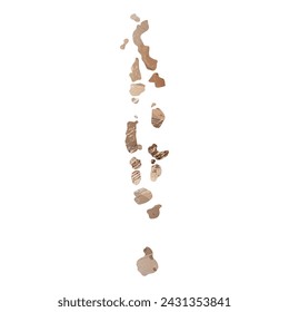 Mapa vectorial detallado. Maldivas. Estilo acuarela. Color beige y marrón.