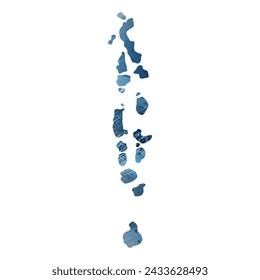 High detailed vector map. Maldives. Watercolor style. Deep blue color. Berlin azure.