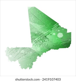 Hohe detaillierte Vektorkarte. Mali. Aquarell. Grüne Farbe. Salacious smaragdfarben.
