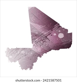 High detailed vector map. Mali. Watercolor style. Eggplant color. Pastel purple color.