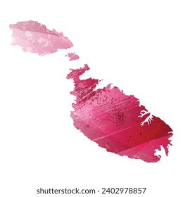 High detailed vector map. Malta. Watercolor style. Amaranth purple color.