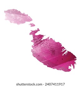 High detailed vector map. Malta. Watercolor style. Amaranth deep purple color.