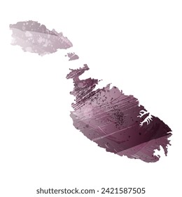 High detailed vector map. Malta. Watercolor style. Eggplant color. Pastel purple color.