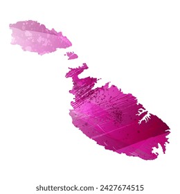 High detailed vector map. Malta. Watercolor style. Eggplant color. Purple bright color.