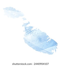 High detailed vector map. Malta. Watercolor style. Pale cornflower. Blue color.