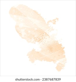 High detailed vector map. Martinique. Watercolor Style. Apricot delicate color.