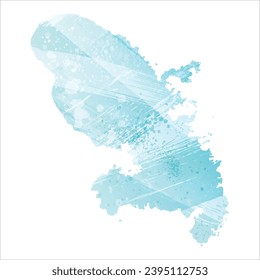 High detailed vector map. Martinique. Watercolor style. Aquamarine blue color.