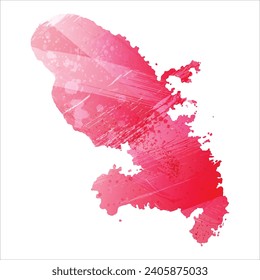 High detailed vector map. Martinique. Watercolor style. Amaranth red color.
