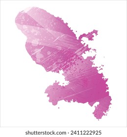 High detailed vector map. Martinique. Watercolor style. Amaranth light cherry pink color.