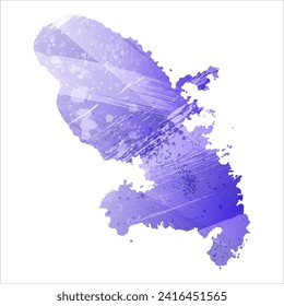 High detailed vector map. Martinique. Watercolor style. Aspid blue color. A violet, delicate, pastel color.