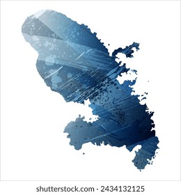 High detailed vector map. Martinique. Watercolor style. Deep blue color. Berlin azure.