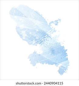Mapa vectorial detallado. Martinica. Estilo acuarela. Flor de maíz pálida. Color azul.