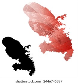 High detailed vector map. Martinique. Set of two cards. Watercolor style. Red color. Black card.