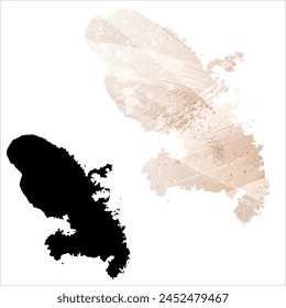 High detailed vector map. Martinique. Set of two cards. Watercolor style. Brown beige color. Black card.