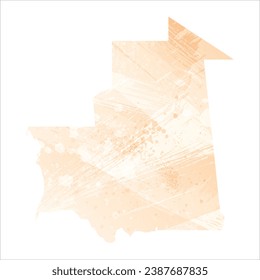 High detailed vector map. Mauritania. Watercolor Style. Apricot delicate color.