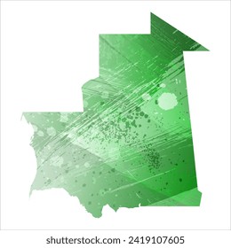 High detailed vector map. Mauritania. Watercolor style. Green color. Salacious emerald color.