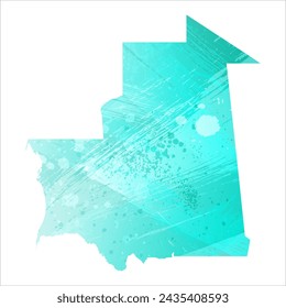 High detailed vector map. Mauritania. Watercolor style. Turquoise color. Bright blue color.