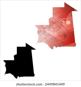 High detailed vector map. Mauritania. Set of two cards. Watercolor style. Red color. Black card.