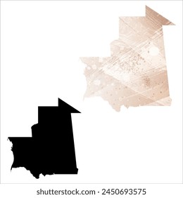 High detailed vector map. Mauritania. Set of two cards. Watercolor style. Brown beige color. Black card.