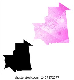 High detailed vector map. Mauritania. Set of two cards. Watercolor style. Pink color. Black card.