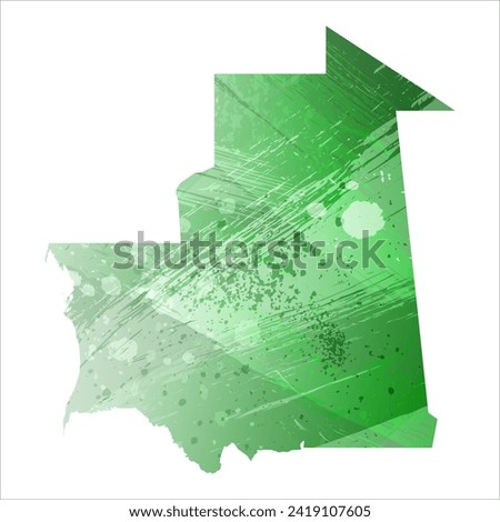 High detailed vector map. Mauritania. Watercolor style. Green color. Salacious emerald color.