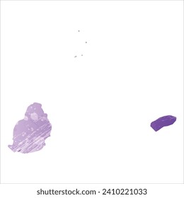 High detailed vector map. Mauritius. Watercolor style. Amethyst purple color.