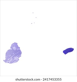 Mapa vectorial detallado alto. Mauricio. Estilo acuarela. Color azul aspido. Un color violeta, delicado y pastel.