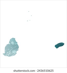 High detailed vector map. Mauritius. Watercolor style. Turquoise blue color. Blue is a deep color.