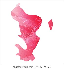 High detailed vector map. Mayotte. Watercolor style. Amaranth red color.