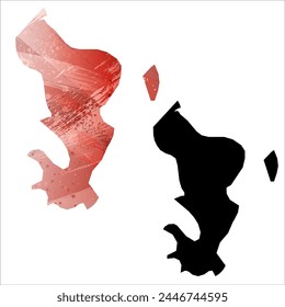 High detailed vector map. Mayotte. Set of two cards. Watercolor style. Red color. Black card.